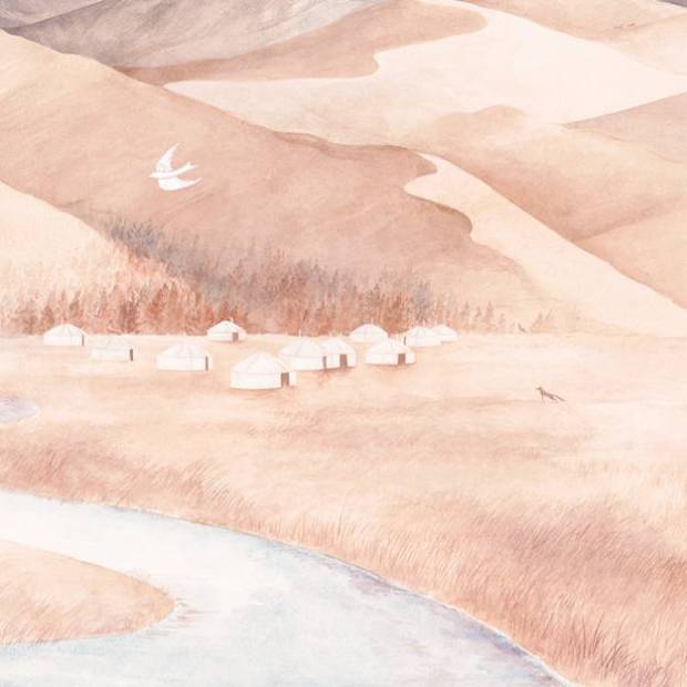 Papier peint Panoramique sur mesure Loup bleu biche fauve