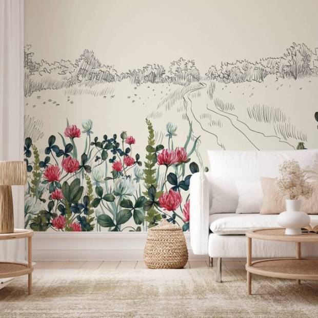 Papier peint Panoramique sur mesure Fleur de Trèfle intissé