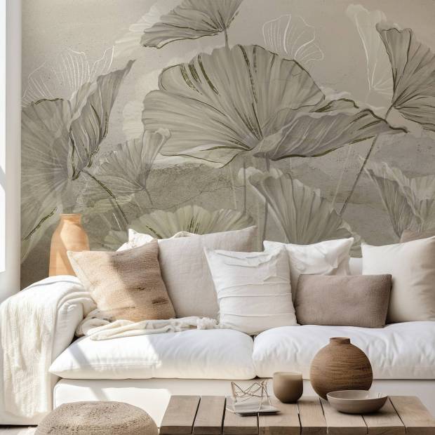 Papier peint Panoramique sur mesure Feuille de lotus en intissé