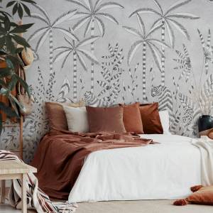 Papier Peint Panoramique Paradis Des Tigres Grisailles